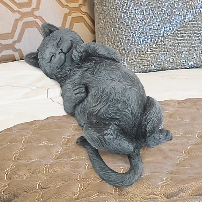 Playful Cat Statue in Faux Slate Finish Resin