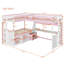 Lit superposé en L pour 3 personnes avec bureau intégré, ports USB, lampe DEL, étagères, garde-robe et tiroirs, rose-1870627674