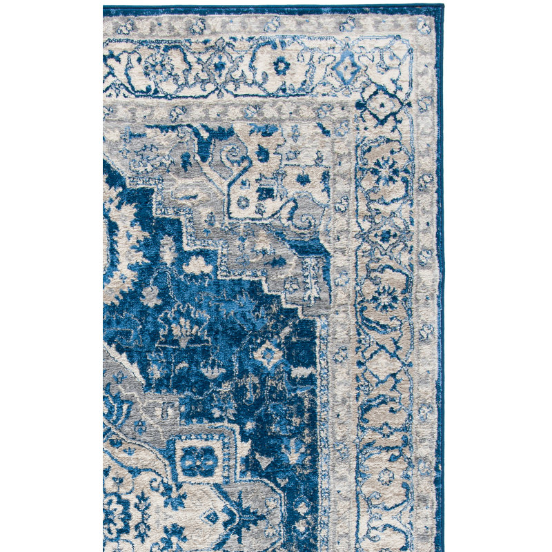 Tapis bleu marine / gris Aurich 851, Rectangle 3 pi x 5 pi