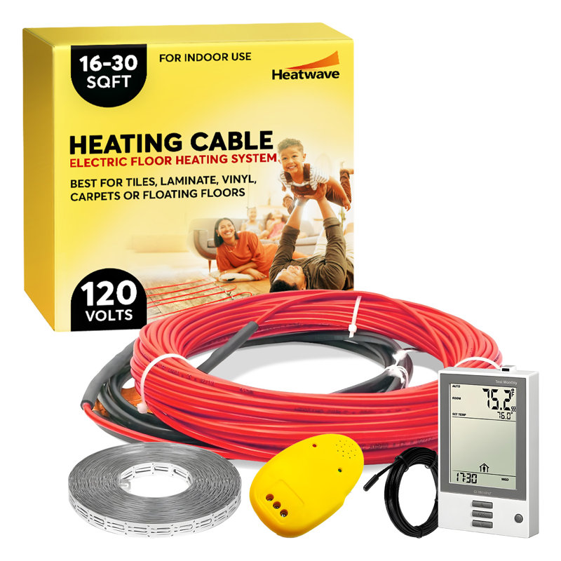 0.25'' W 120 Volt Underfloor Heating System Kit with Programmable Thermostat, 77 ft.