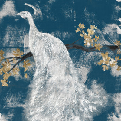 White Peacock On Indigo II by Jennifer Goldberger - Wrapped Canvas Painting