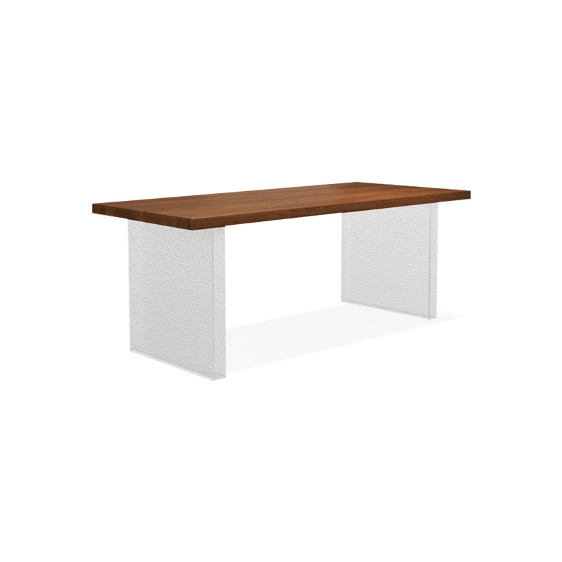 Bureau rectangulaire en bois massif noyer clair + acrylique, H 29,53 po x l 62,99 po x P 31,5 po