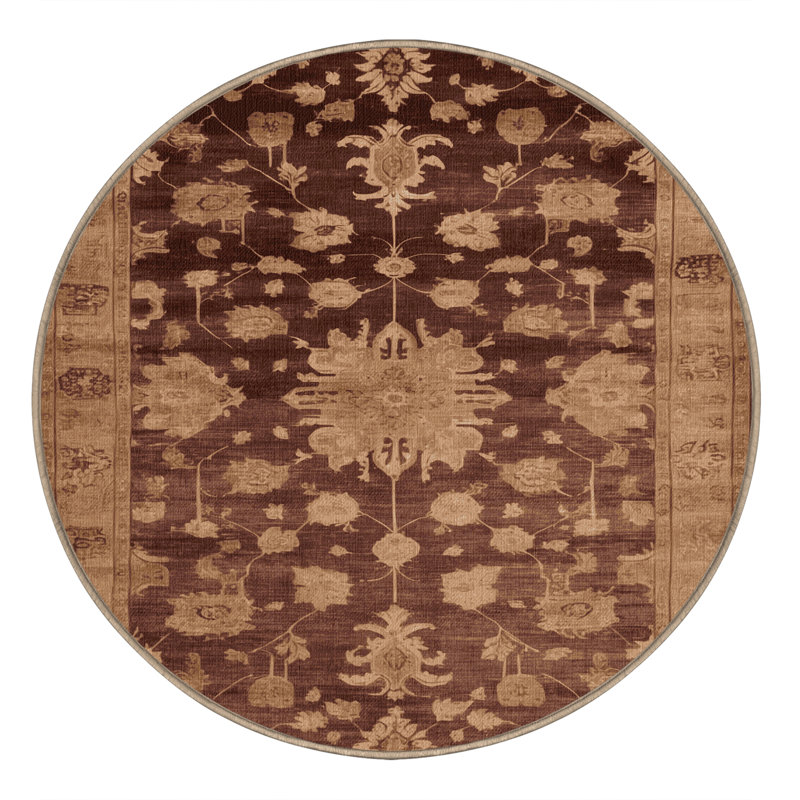 Tapis brun lavable à la machine, Rond 3 pi