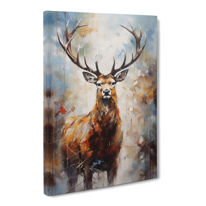 Stag Hard Edge Painting - Wrapped Canvas, 50cm H x 35cm W x 3cm D