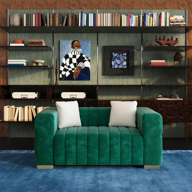 Charlesworth 59'' Velvet Loveseat, Green, Gold