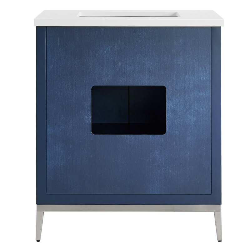 Bungalow 30" Freestanding Standard Single Bathroom Vanity with Top, Silver/Navy Blue