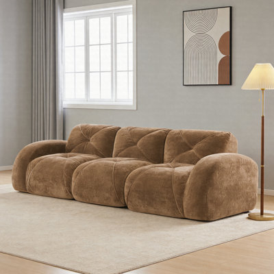 110" Boneless Cloud Sofa, Modular Sectional Couch With Tufted Cushions, Velvet Fabric Loveseat Sofa With High-Density Foam