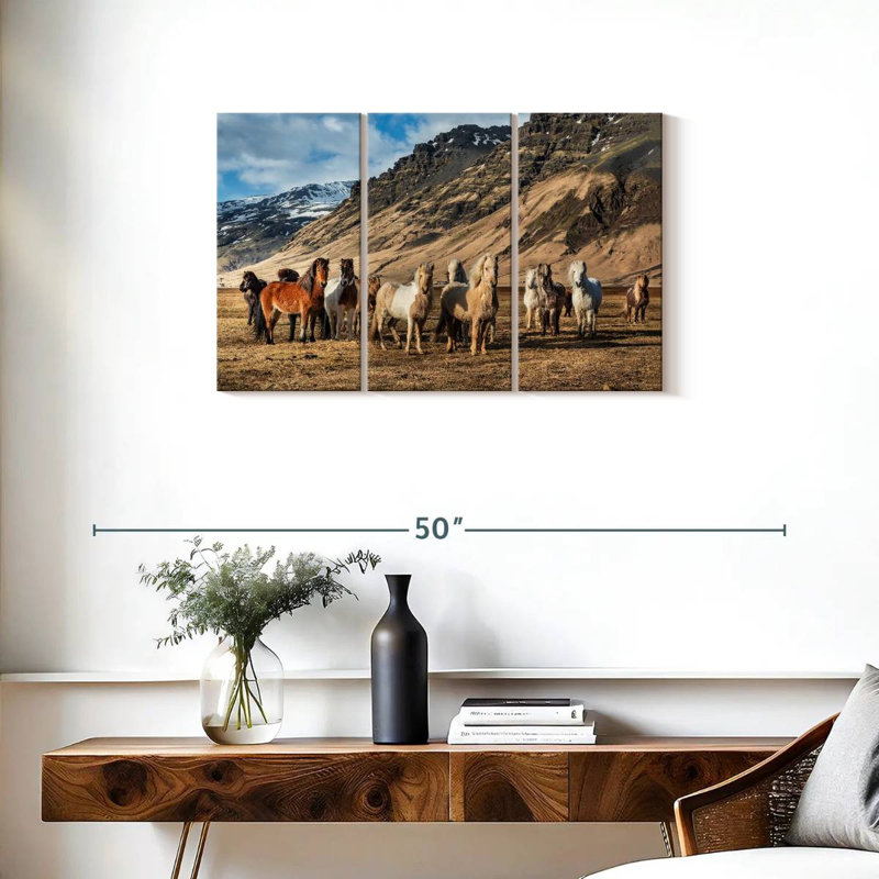 Brampt, chevaux islandais à la campagne, H 20 po x l 33 po