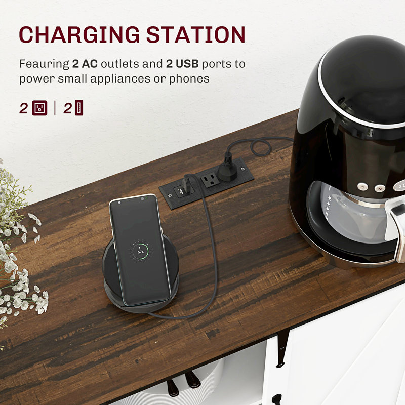 HOMCOM Sideboard Buffet Cabinet With Charging Station