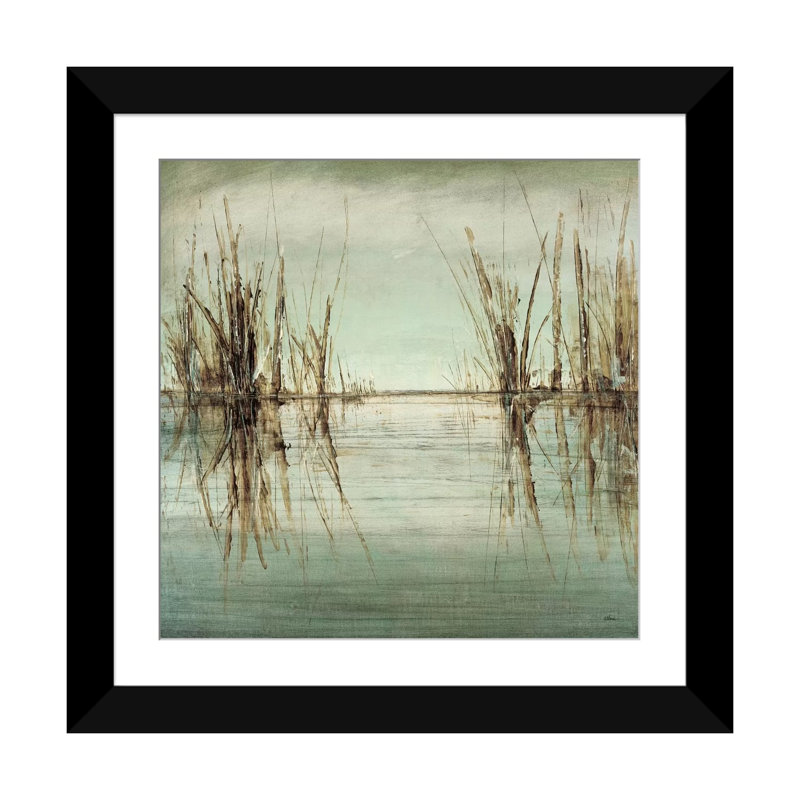 «Blue Tranquility I», reproduction sur toile, H 16 po x l 16 po x P 1 po, Papier d'art encadré noir, Blanc