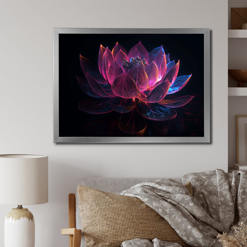 " Lotus Magical Luminiscent Blossoming ", 12" H x 20" W x 1" D, Silver Single Picture Framed