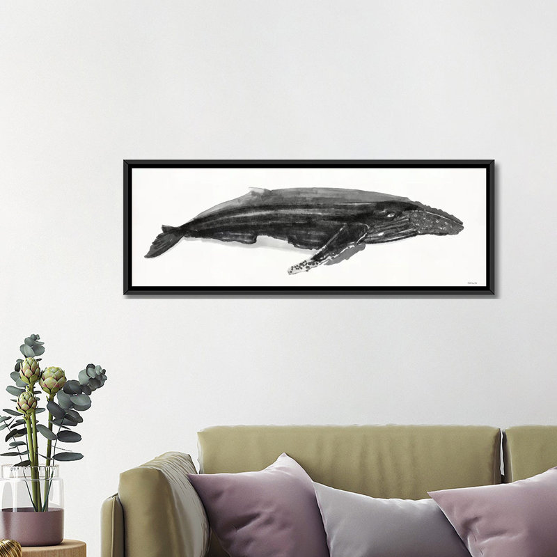 Baleine grise II - reproduction d'art panoramique, H 16 po x l 48 po x 1,5 po, Toile encadrée noire