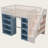 Full Size Loft Bed with 2 Four-Layer Storage Cabinets, 3-Tier Staircase Storage & Blackout Curtain, Solid Wood Frame, White/Blue