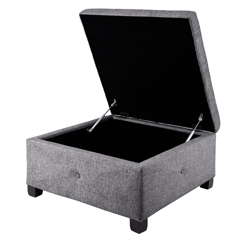 Charcoal With Ample Storage Space - Button , Black Legs Upholstered Sufficient Soft Close, Solid Wood