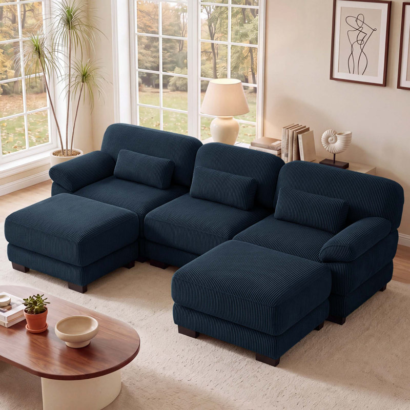 " Corduroy Sofa, 104" W, Velours côtelé bleu