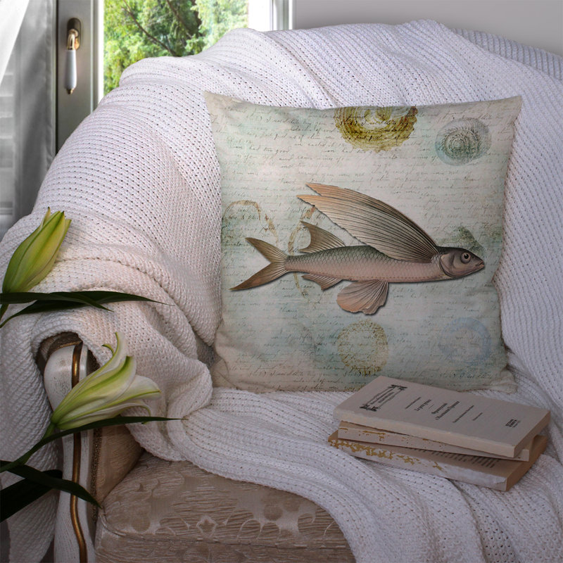 Coussin décoratif intérieur/extérieur fish, H 14 po x l 14 po x P 4 po