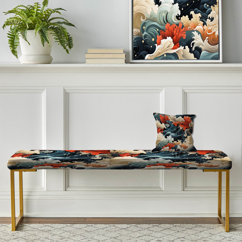 Ocean of Tranquility Mediation - Banc rembourré doré bord de mer, Blue Harmony Within Chaos Coastal Zen