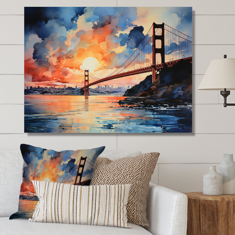 Pont orange Edenrose Golden Gateway VII - impression, Toile tendue, H 16 po x l 32 po x P 1 po