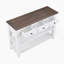 Console rétro avec deux tablettes ouvertes, structure en bois de pin massif et pieds pour le salon