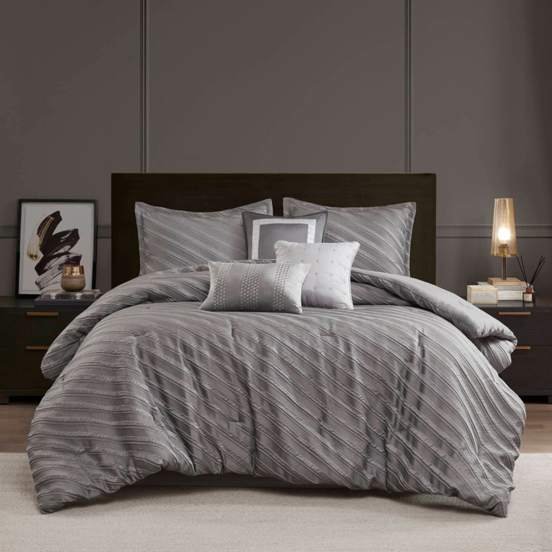 Ensemble d'édredon 7 pièces - sophistiqué, Gris, Édredon grand + 7 articles supplémentaires