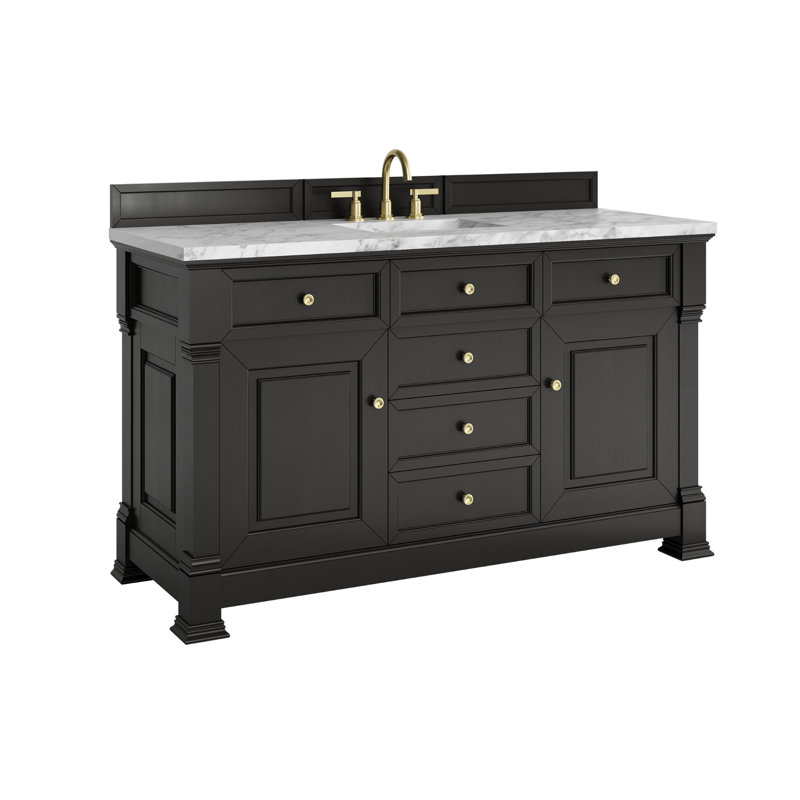 Brookfield Single Vanity, Carrara White, Widespread, Black Onyx