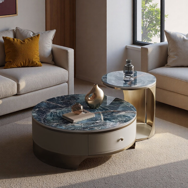 Ensemble de tables basses rondes en granit Luxury-Style, Bleu