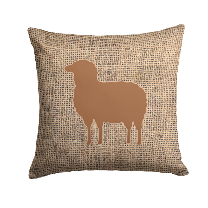 Coussin décoratif intérieur/extérieur ovin en toile jute, H 14 po x l 14 po x P 4 po, Brun