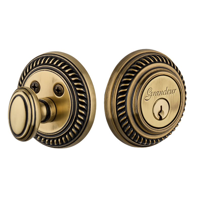 Newport Single Cylinder Deadbolt, Vintage Brass, 2.375"