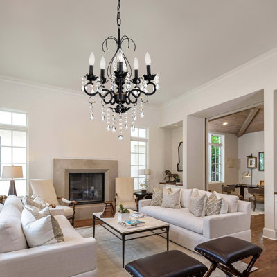 Lustre en cristal moderne à 6 lumières ARTPLAN, luminaire suspendu en verre transparent avec chaîne réglable, plafonnier noir rétro pour salon, salle à manger, vestibule, noir