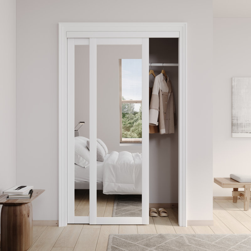 80 in. 1 Lite Mirrored White Sliding Closet Door with Hardware Kit, 2, 48" x 80"