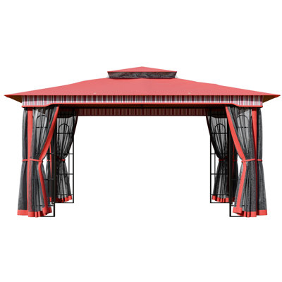 Pavillon de jardin extérieur en acier l 13 pi x P 11 pi avec double toit ventilé et filet complet