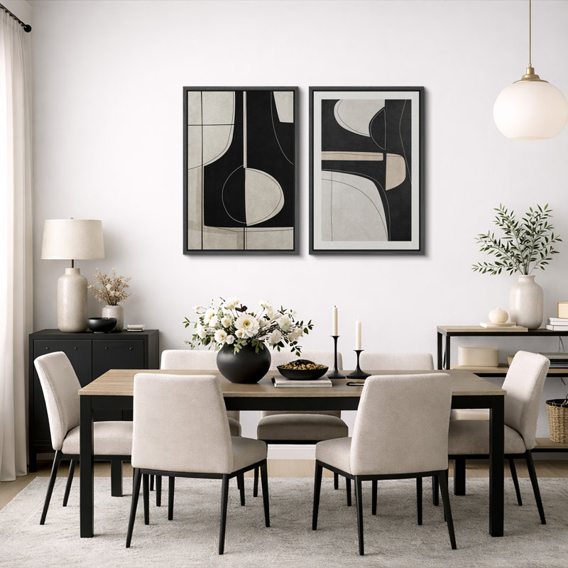 «Mid Century Shape» «Black Green Shape Abstract Art, Classy Minimal Contemporary Neutral Wall Impressions, impression sur toile encadrée, 2 pièces, art mural 16 x 24 x 2, 24 x 36 x 2