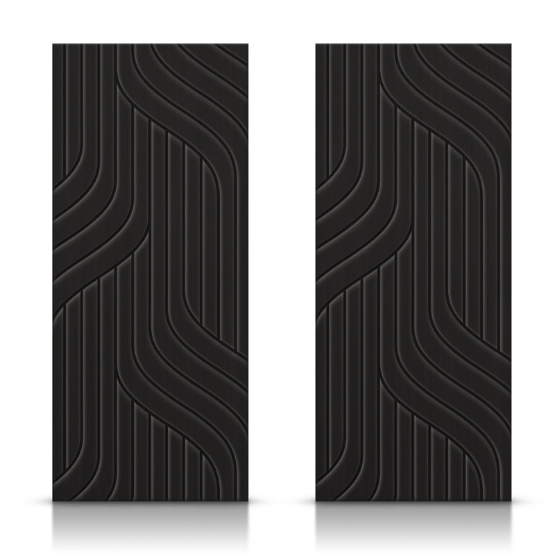 Panelled Manufactured Wood Sliding Closet Doors, Black, 72" x 80"