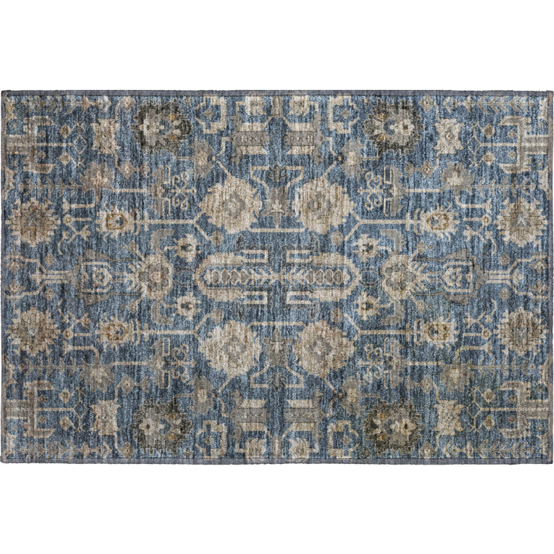 Premium Machine Washable Prisco Navy Rug, Rectangle 1'8" x 2'6"