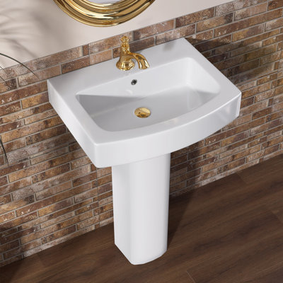 22'' W x 35" H Pedestal Bathroom Sinks Combo White Vitreous China Rectangular Ceramic Vessel Basin Base with Single Hole