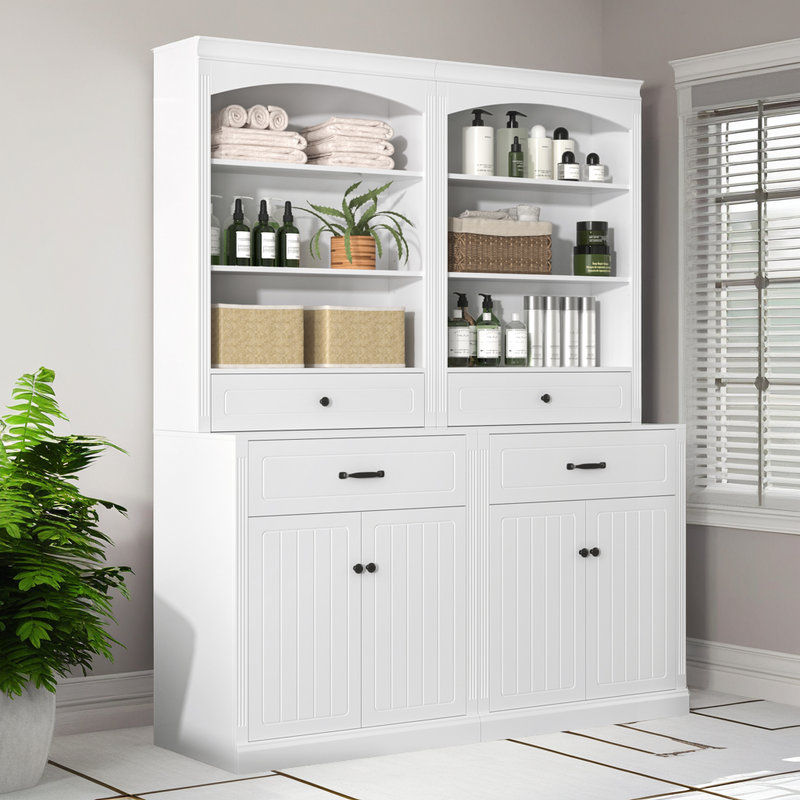 White Premium Tall Bathroom Storage Cabinet with 4 Doors, Adjustable Shelves?