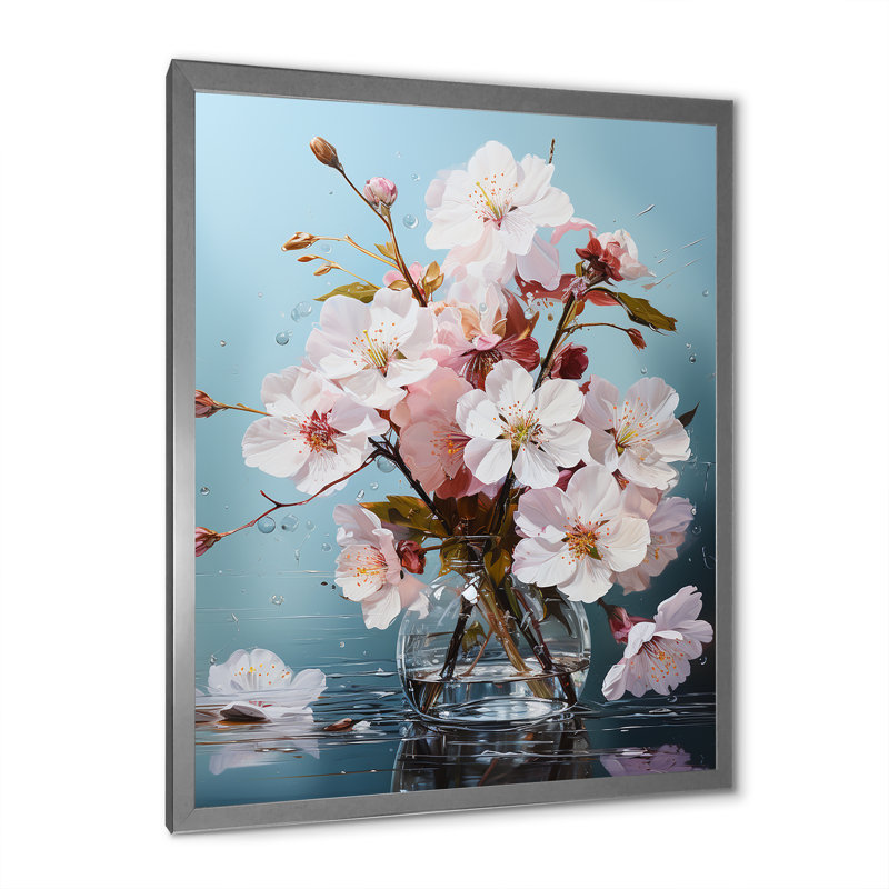 Fleur de pommier IV sur toile, H 32 po x l 24 po x P 1 po, Cadre simple argenté