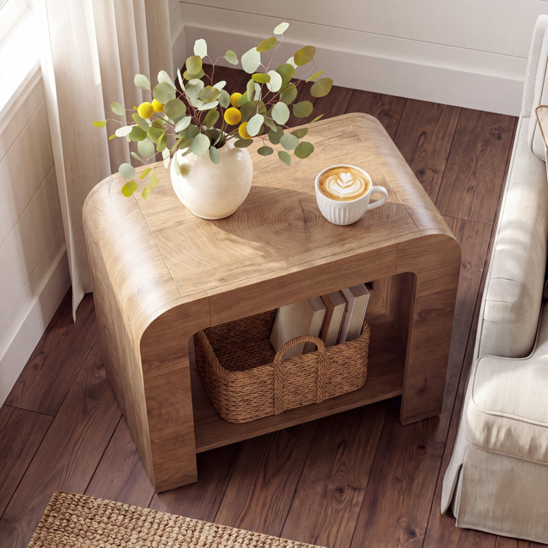 Table d'appoint de style champêtre de 70 cm (27,6 po) avec coins arrondis, table de chevet avec tablette de rangement à 2 niveaux, idéale pour le salon ou la chambre.