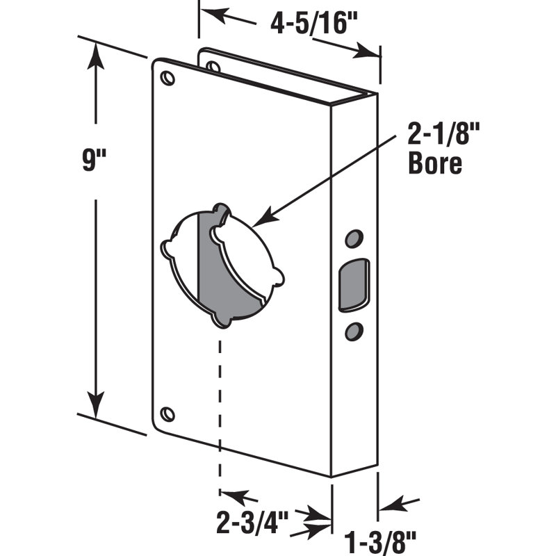 Serrure en laiton et plaque de renfort de porte pour 1-3 / 4 po Portes épaisses, finition laiton (paquet simple)
