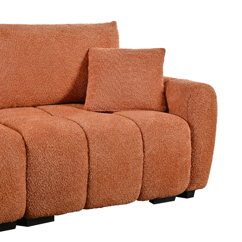 Upholstered L-Shaped Sectional, Boucle orange