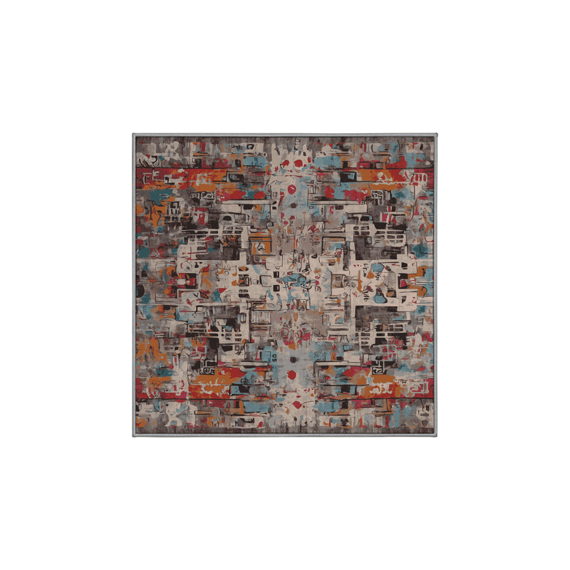 Machine Washable Gray Area Rug, Square 5'