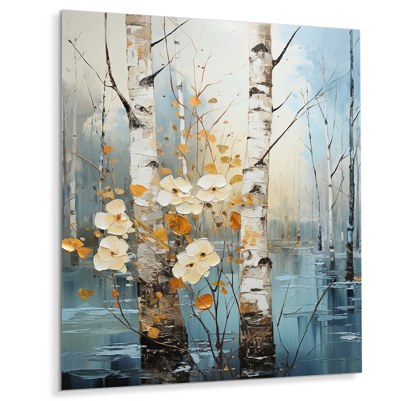Birch Woods Winter Whispers V - Art mural floral en métal, H 40 po x l 30 po x P 1 po