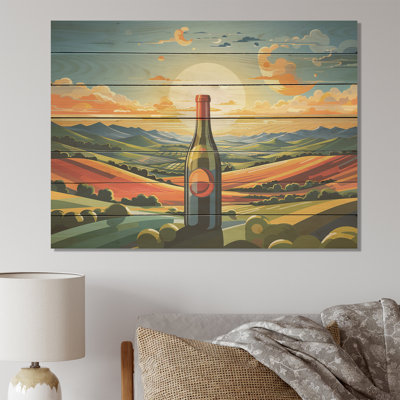 Wine Bottles In Italian Landscapes II - Wine On Wood Print
