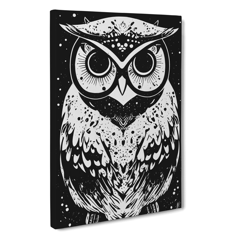 Monochrome Owl No.2 - Wrapped Canvas, 60cm H x 40cm W x 3cm D