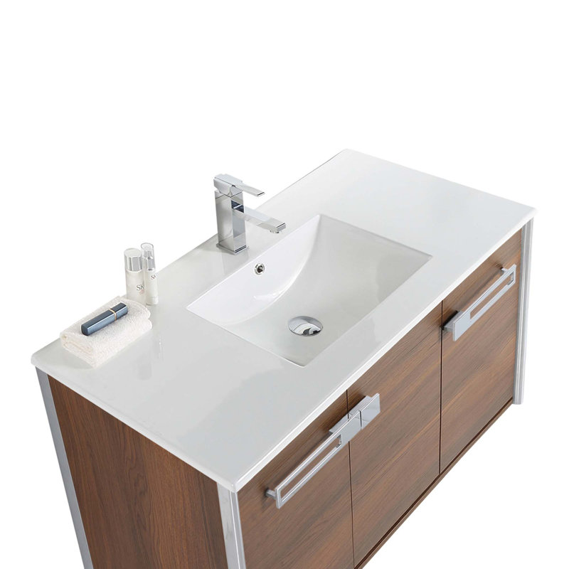 42'' Single Bathroom Vanity with Vitreous China Top, Polished Chrome, Walnut Ebony