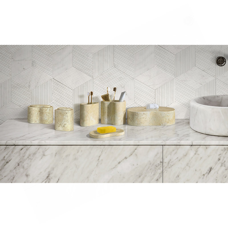 Gold Yellow Beige Natural Marble Bathroom Accessories Set, Natural Stone, Genuine Marble, Real Marble