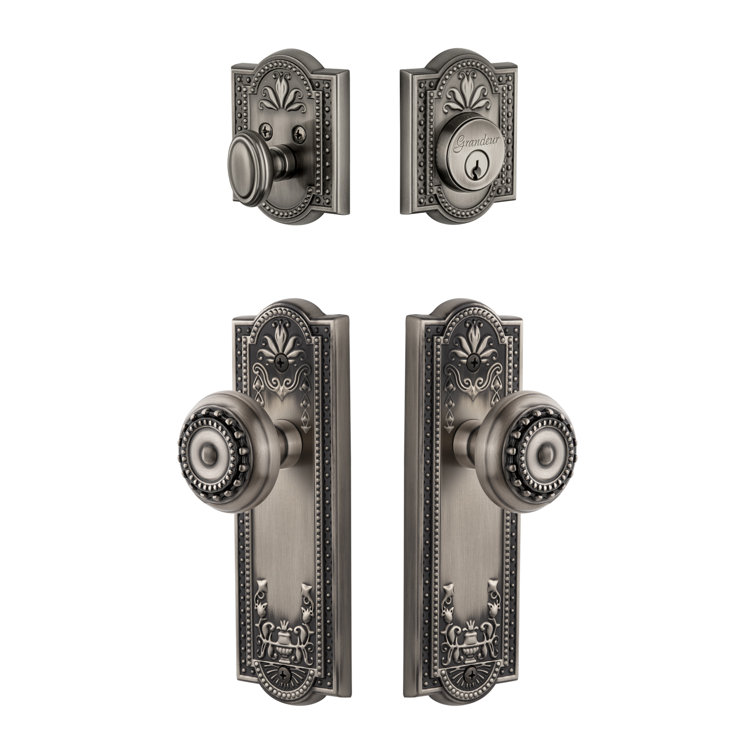 Parthenon Long Plate Complete Entry Set with Single Cylinder Deadbolot and Parthenon Knob