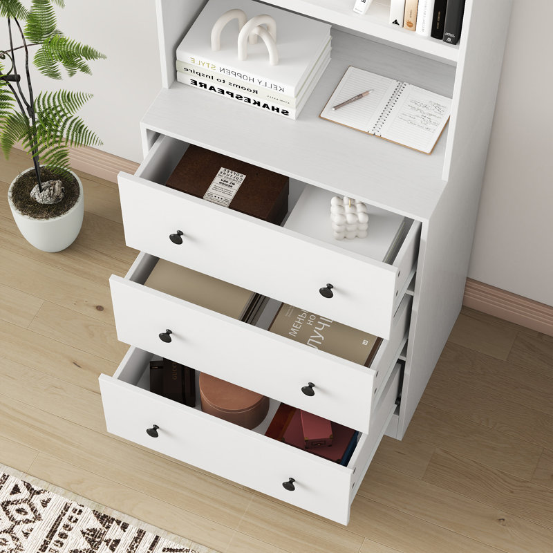 71"H X 70.8"W Book Cabinet Storage Bookcase with USB & Type-C Charging Ports and LED Lights (3A), White