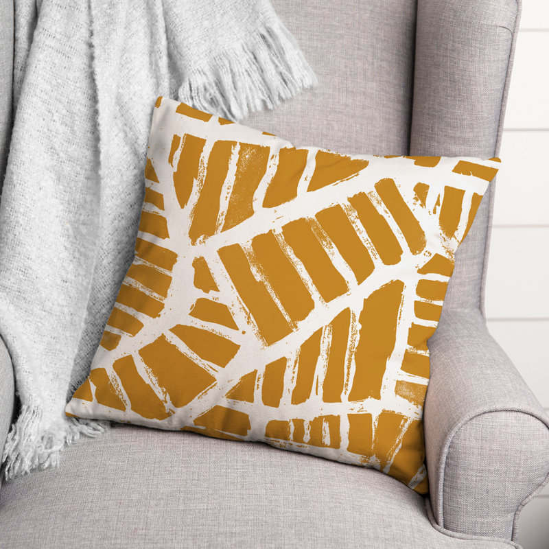Coussin décoratif intérieur / extérieur à motif floral, Orange / Jaune