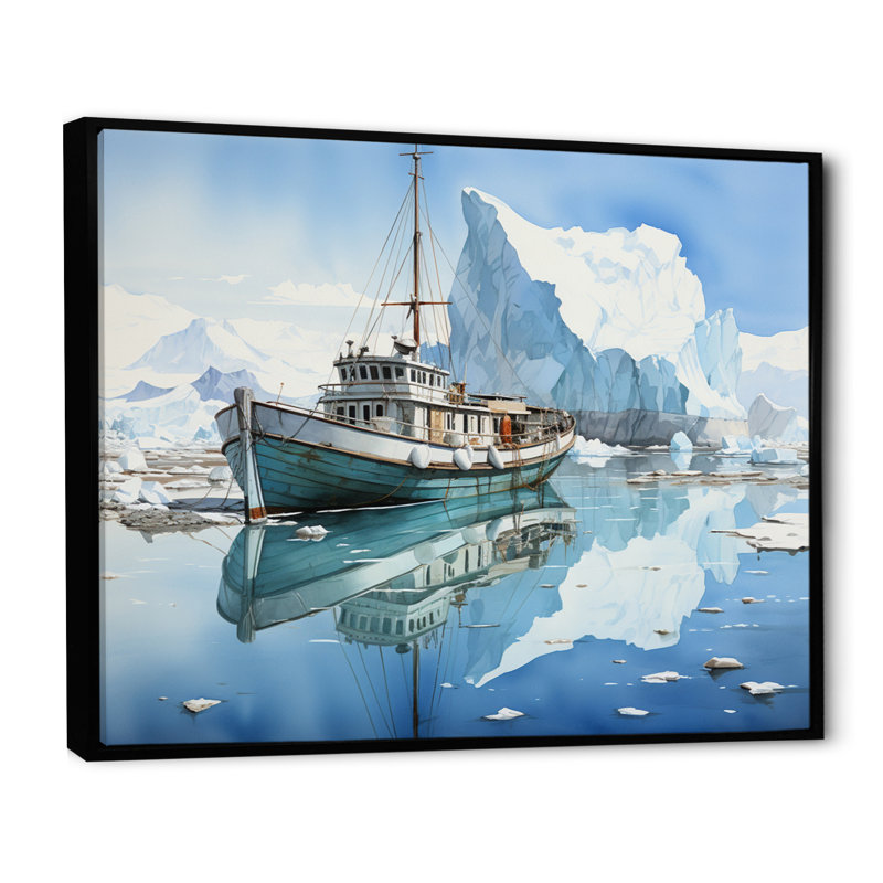 Iceberg sarcelle blanc solitude immaculée, H 16 po x l 32 po x P 1 po, Cadre flottant noir